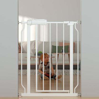 TSAYAWA Narrow Baby gate Baby Safety Gate 24.02-29Inch Auto Close Child Gates, Pressure Mounted Gate for Stairs &amp; Doorways, Indoor/Outdoor Heavy-Duty Pet Gate for Toddlers, Dogs, White