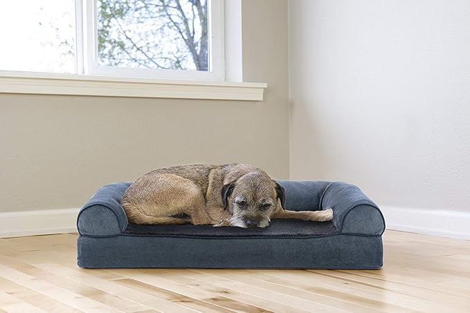 Furhaven Cooling Gel Dog Bed for Medium/Small Dogs w/ Removable Bolsters &amp; Washable Cover, For Dogs Up to 35 lbs - Sherpa &amp; Chenille Sofa - Orion Blue, Medium