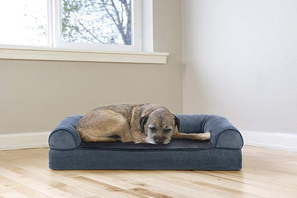 Furhaven Cooling Gel Dog Bed for Medium/Small Dogs w/ Removable Bolsters &amp; Washable Cover, For Dogs Up to 35 lbs - Sherpa &amp; Chenille Sofa - Orion Blue, Medium
