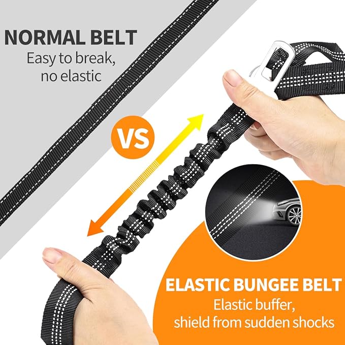 3 Piece Dog Car Seat Belt Set - Retractable Adjustable Pet Seatbelts for Vehicle Headrests - Heavy Duty, Elastic &amp; Durable Car Harness for Dogs