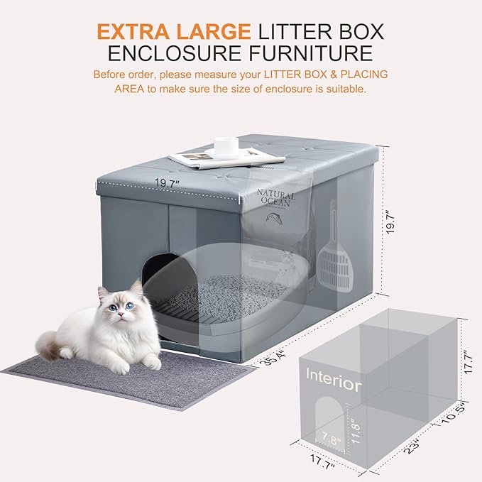 MEEXPAWS Cat Litter Box Enclosure Furniture Hidden, Cat Washroom Bench Storage Cabinet | Extra Large 35.4&