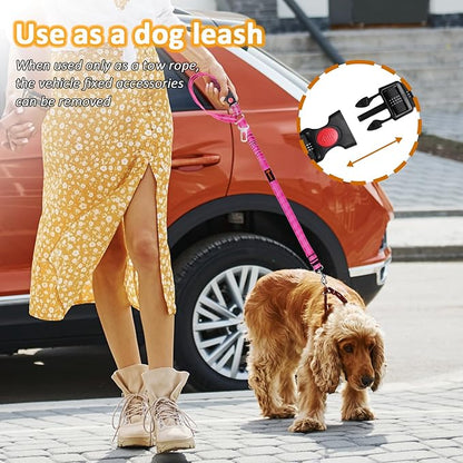 Removable Dog Seat Belt Harness for Car, 3 in 1 Pet Dog Car Seatbelt Leash, Retractable Restraint Secures to Vehicle Headrest &amp; Adjustable Reflective Bungee Dog Seatbelt Tether, Rose