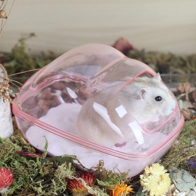 BUCATSTATE Hamster Dust Bath Container Hamster Sand Bath Kit Small Animal Toilet Cage Accessories for Gerbil, Syrian Hamster, Mouse, Rat (Pink, Medium)