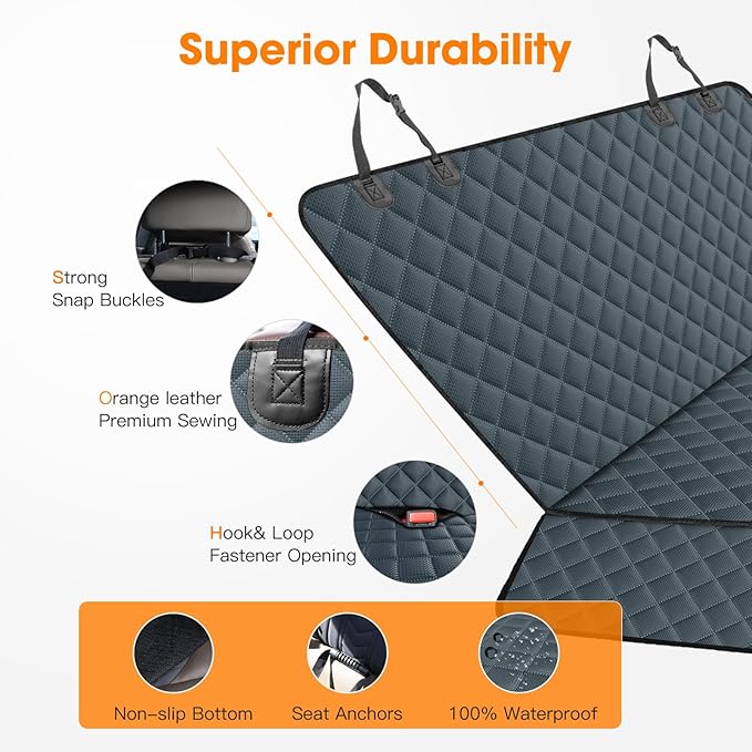 MIXJOY Dog Car Cover for Back Seat Cover Protector Waterproof Dog Seat Covers for Cars, Car Seat Protector for Dogs with 1 Dog Seat Belt, Nonslip Back Seat Cover for Kids, Trucks &amp; SUV, Grey