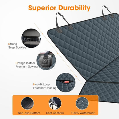 MIXJOY Dog Car Cover for Back Seat Cover Protector Waterproof Dog Seat Covers for Cars, Car Seat Protector for Dogs with 1 Dog Seat Belt, Nonslip Back Seat Cover for Kids, Trucks &amp; SUV, Grey
