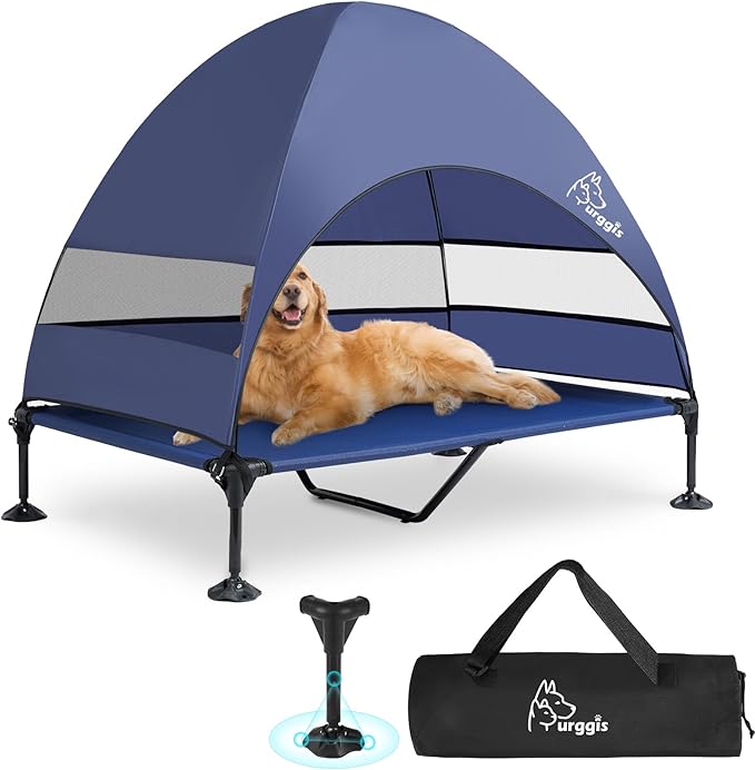 Upgraded Elevated Dog Bed with Canopy, Portable Raised Outdoor Dog Bed with Stable Anti-Slip Feet, Wider Shade Pet Bed Cot, Raised Dog Beds for Large Dogs Camping, Indoor &amp; Outdoor Use