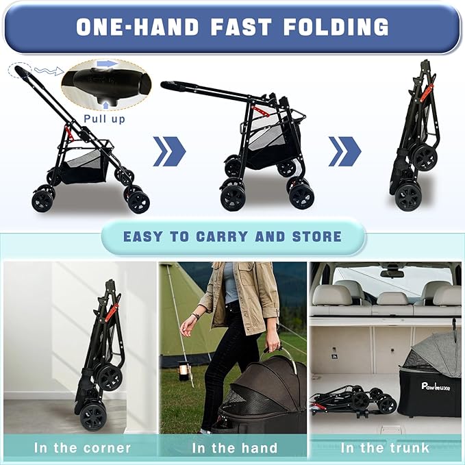 4 Wheels Pet Stroller 4 in 1 Pet Stroller with Detachable Carrier for Small &amp; Medium Dogs Cats up to 55 lbs Easy-Folding Travel Dog Wagon with Car Seat Breathable Mesh,White Cartoon