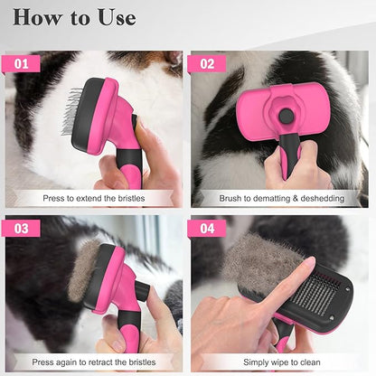 Swihauk Self Cleaning Slicker Brush for Dogs &amp; Cats - Skin Friendly Grooming, Deshedding, Hair Removal for Puppies &amp; Long/Short Haired Pets, Pet Supplies Accessory, Pink