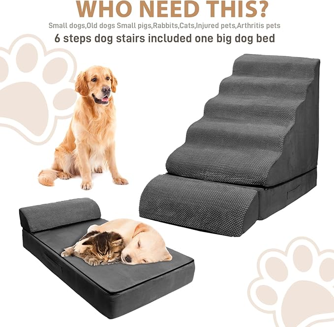 Soft Dog Stairs &amp; Steps for High Beds 24-28 Inches Tall for Small Dogs, LitaiL Pet Stairs/Steps for Beds 28 Inches High, Non-Slip Dog Ramps for Older Cats