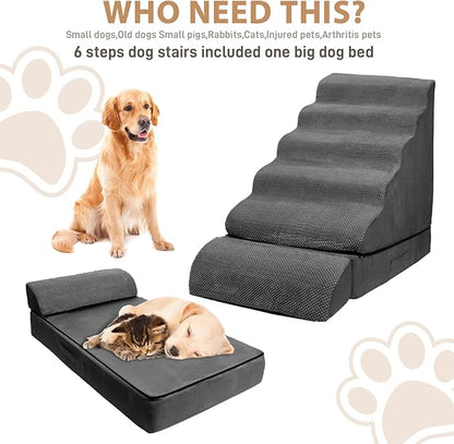Soft Dog Stairs &amp; Steps for High Beds 24-28 Inches Tall for Small Dogs, LitaiL Pet Stairs/Steps for Beds 28 Inches High, Non-Slip Dog Ramps for Older Cats