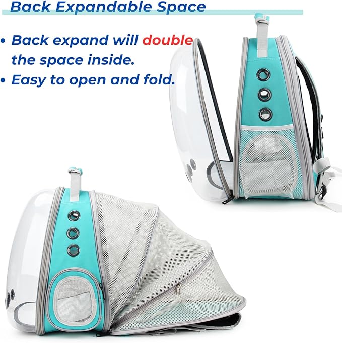 Lollimeow Cat Carrier Backpack, Bubble Expandable Backpack Carrier, Pets and Small Dogs,Airline-Approved, Designed for Travel, Hiking, Walking &amp; Outdoor Use (Back Expandable-Green)