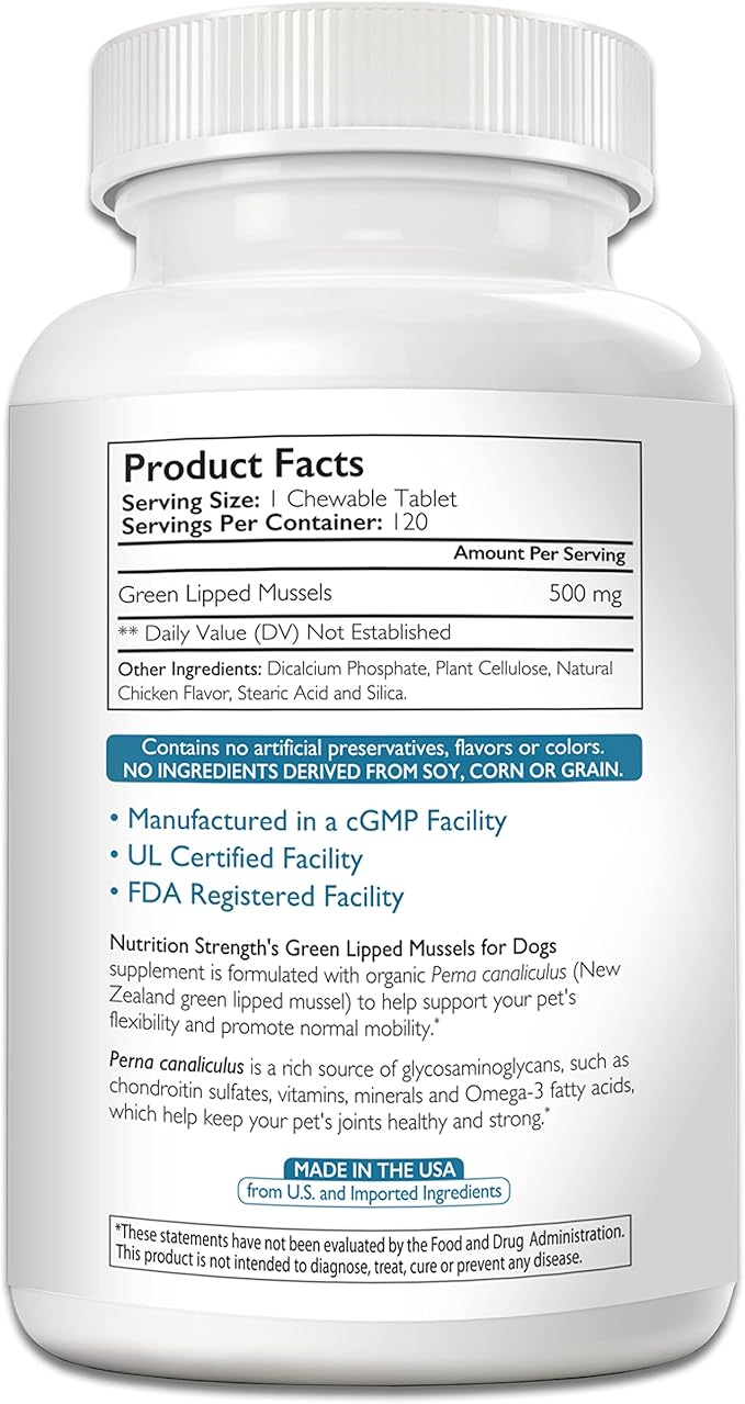 Green Lipped Mussels for Dogs for Joint Support &amp; Inflammatory Relief, Promote Normal Mobility &amp; Flexibility, Boost Prebiotic Activity, Support Gut Microbiome, 120 Chewable Tablets