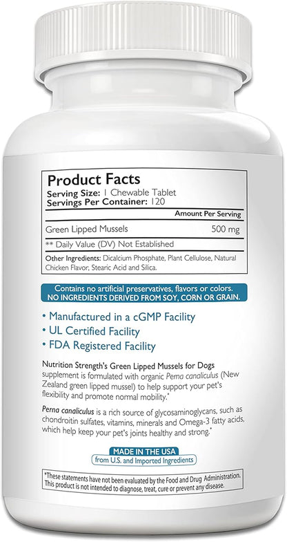 Green Lipped Mussels for Dogs for Joint Support &amp; Inflammatory Relief, Promote Normal Mobility &amp; Flexibility, Boost Prebiotic Activity, Support Gut Microbiome, 120 Chewable Tablets