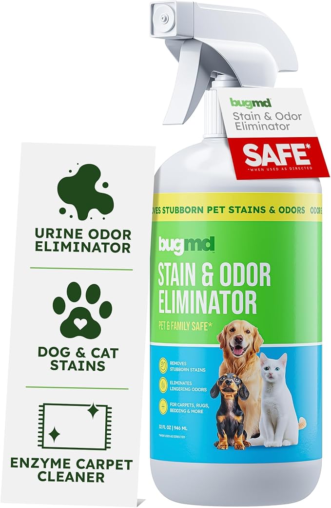 BugMD Enzyme Cleaner for Dog &amp; Cat Urine | Pet Stain and Odor Remover for Carpet &amp; Home | Unscented Urine Destroyer &amp; Deodorizer