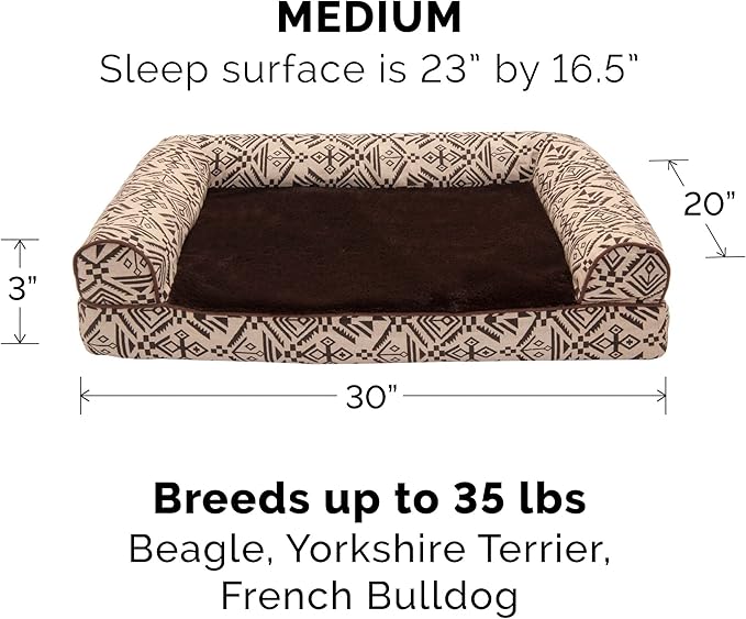 FurHaven Soft, Orthopedic Foam Sofa Dog Bed with Washable &amp; Removable Cover - Plush/Woven - Desert Brown, Dogs Up to 35 lbs - Medium
