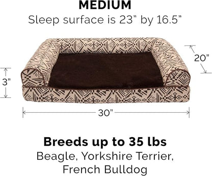 FurHaven Soft, Orthopedic Foam Sofa Dog Bed with Washable &amp; Removable Cover - Plush/Woven - Desert Brown, Dogs Up to 35 lbs - Medium