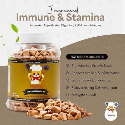 Freeze-Dried Chicken Liver Treats for Cats &amp; Dogs – 100% Human Grade, Single Ingredient, High-Protein, Healthy Snack – No Additives or Preservatives – 3.1oz - Inspected &amp; Tested in USA