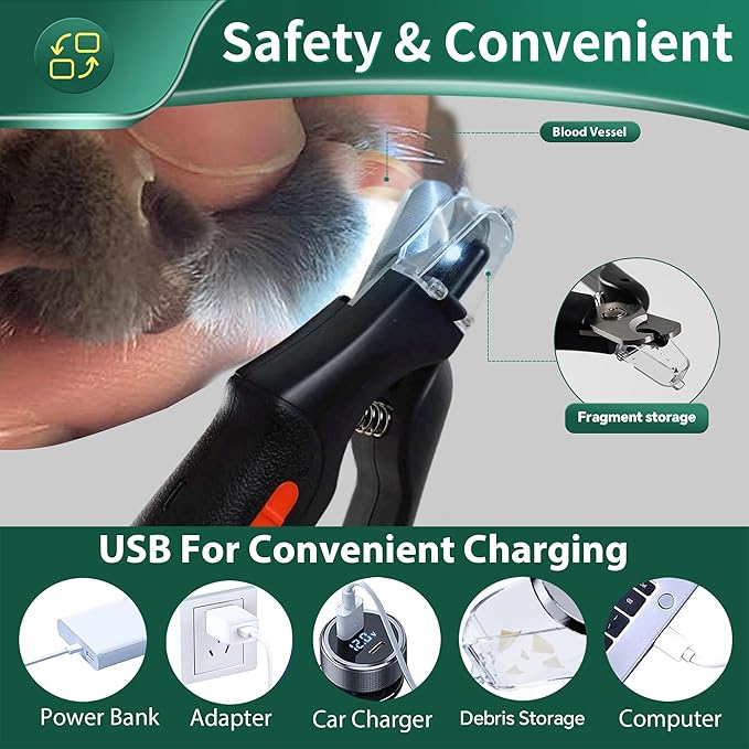 2-in-1 Dog Nail Clippers &amp; Cat Nail Clippers Trimmers for Large Medium Small Dogs Cats Claw Trimmer Quick Sensor and Safety Guard USB Rechargeable with 2 LED Lights Dogs Nail Trimmer