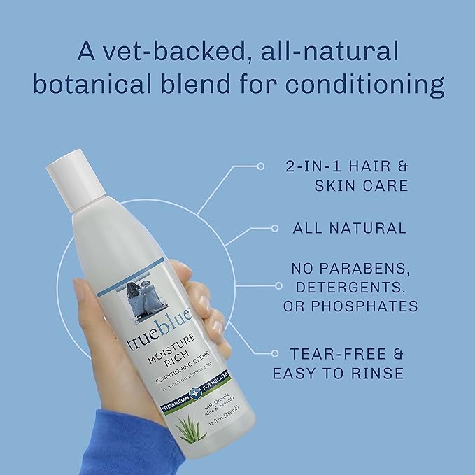 TrueBlue Aloe &amp; Avocado Moisture-Rich Conditioning Dog Crème – Conditioner Cream for Dogs, Puppies - Deodorizing, Moisturizing, Tearless – Toxin Free, Natural Botanical Blend – 12 Fl. Oz.