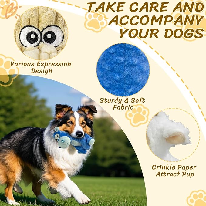 3Pack Squeaky Stuffed Dog Toys- Indoor&amp;Outdoor Playing Toys for Large to Small, Durable Plush Toys to Keep Them Busy- Animal Shape Crinkle Toy