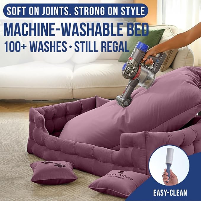 Luxury Dog Bed Chesterfield – Handcrafted Velvet Throne for Dogs | Joint Support, Calming &amp; Temp-Regulating Comfort | Durable 5+ Years, Anti-Claw, Washable 100+ Times – XL, Purple