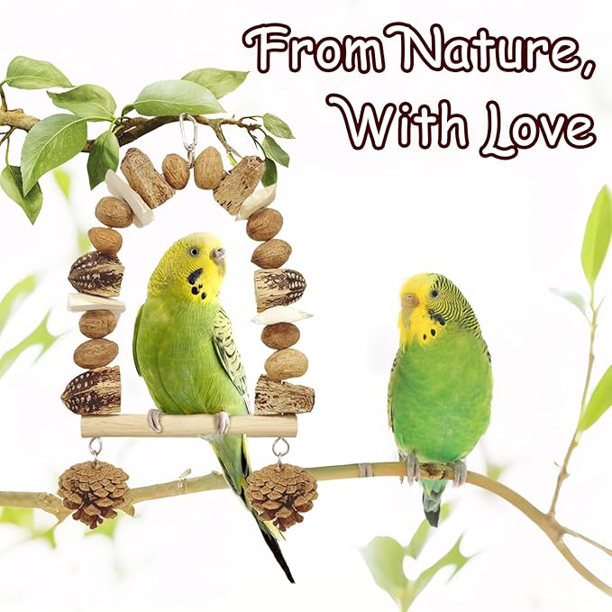 Nut Perch Stand with Interchangeable Materials – Natural, Safe Bird Playset for Beak Exercise &amp; Mental Stimulation