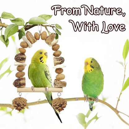 Nut Perch Stand with Interchangeable Materials – Natural, Safe Bird Playset for Beak Exercise &amp; Mental Stimulation