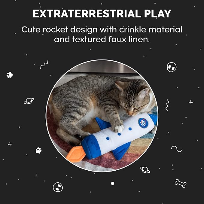 Furhaven Plush Cat Toy w/ Catnip for Indoor Cats, Washable &amp; Durable w/ Refillable Catnip Pocket - Rocket Kicker Plush Toy - White/Blue, One Size
