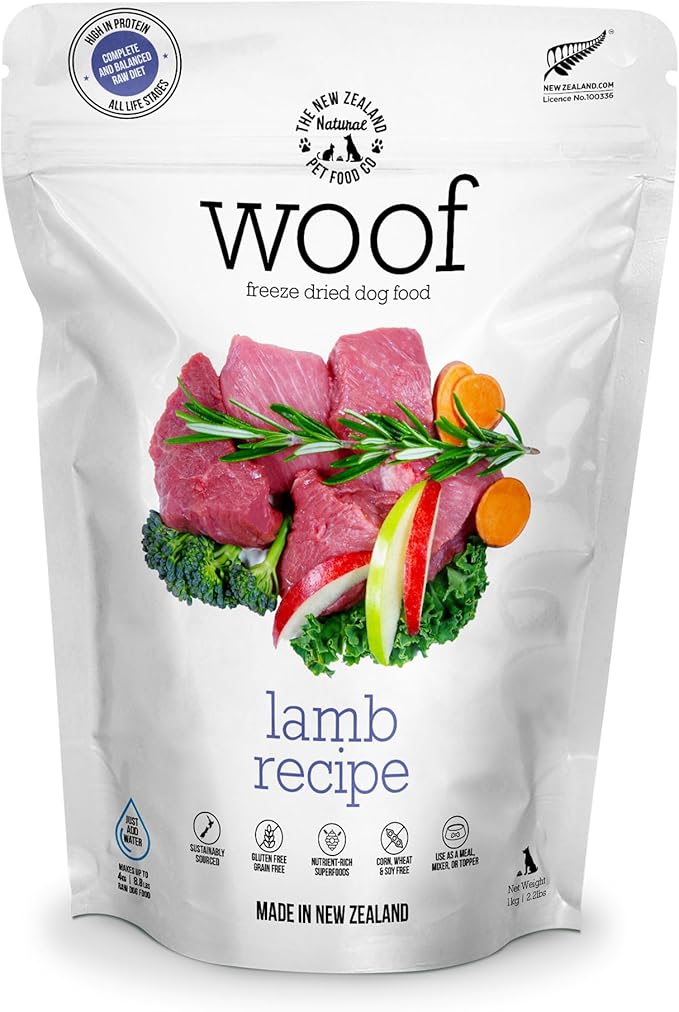 WOOF Freeze Dried Dog Food - Lamb Recipe, High Protein Dog Training Treats &amp; Meals, Dog Food Topper, 2.2 lb