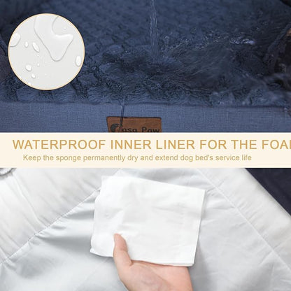 Orthopedic Waterproof Dog Bed for Extra Large Dogs, Memory Foam XL Dog Bed with Sides, Egg-Crate Foam and Non-Slip Bottom Jumbo Dogs Couch Beds with Washable Removable Cover(Jumbo,Navy Blue)