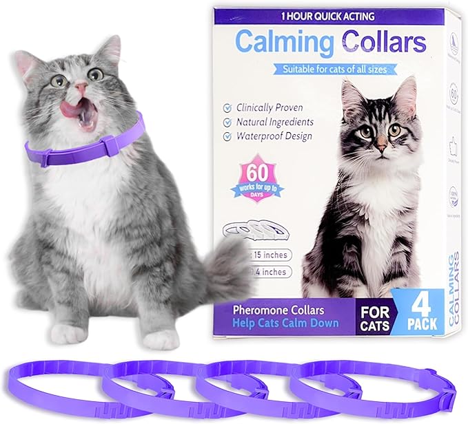 Simnice Calming Collar for Cats - 4 Pack, Cat Calming Collar, Adjustable Cat Pheromone Collars for Anxiety &amp; Stress Relief, Efficient and Comfort (Purple)