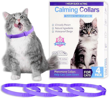 Simnice Calming Collar for Cats - 4 Pack, Cat Calming Collar, Adjustable Cat Pheromone Collars for Anxiety &amp; Stress Relief, Efficient and Comfort (Purple)