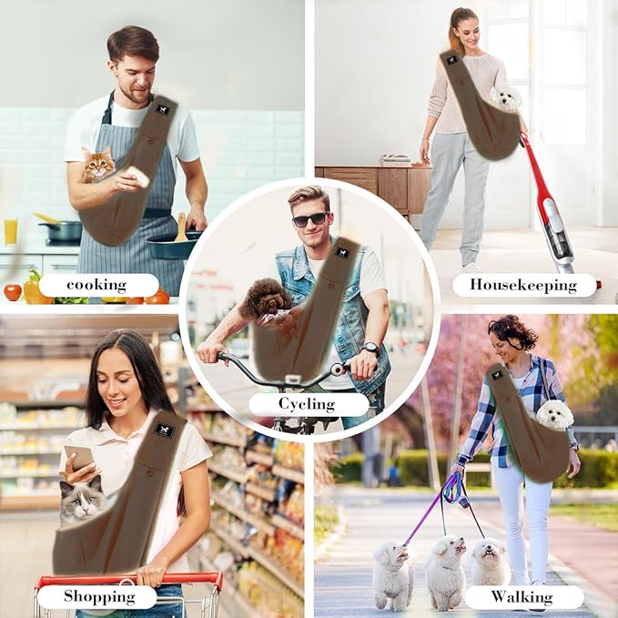 Dog &amp; Cat Carrier Sling, Adjustable Soft Padded Shoulder Puppy Carrier, Hands-Free Dog Carrier Bag with Double Safety Buckles Premium Material for Outdoor Travel （Caramel, M）