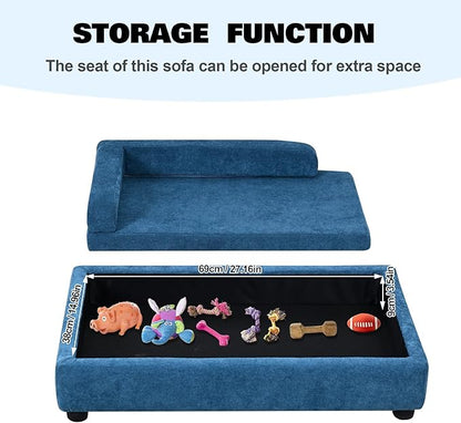 AFBKSS&amp;BB Pet Sofa with Hidden Storage for Puppy and Cat,Linen Fabric Dog Sofa,Cat Couch with Wooden Frame (Blue)
