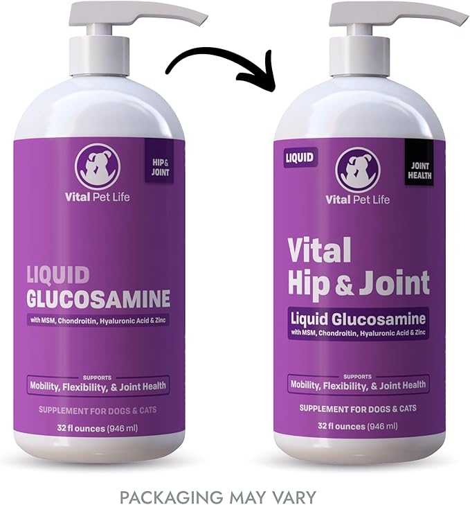 Liquid Glucosamine for Dogs Cats &amp; Horses with Chondroitin, MSM, and Hyaluronic Acid, Hip &amp; Joint Supplement for Mobility &amp; Comfort, Supports Joint Health &amp; Flexibility, Mobility, &amp; Protection, 32 oz