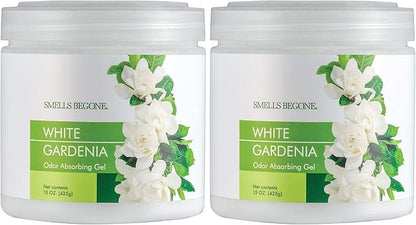 SMELLS BEGONE Air Freshener Odor Absorber Gel - 15 oz, Pack of 2 - Absorbs and Eliminates Odor in Pet Areas, Bathrooms, Cars, &amp; Boats - Made with Essential Oils - White Gardenia Scent