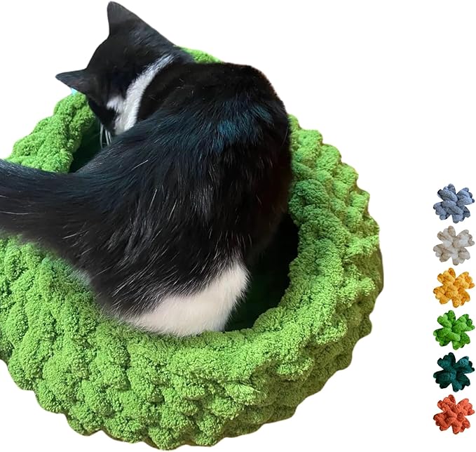 Cat Nest Bed – Premium Handwoven Washable Extra Soft Round Cave House for Indoor Kitten &amp; Kitty, Small &amp; Large (LGreen,Medium)
