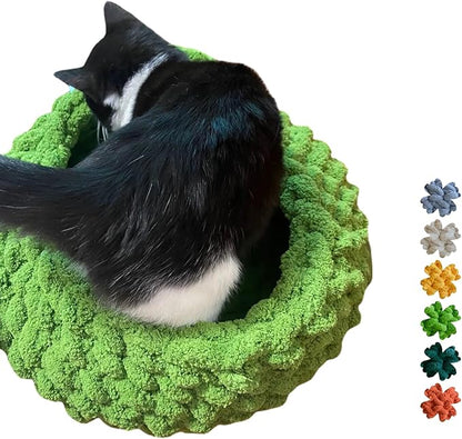 Cat Nest Bed – Premium Handwoven Washable Extra Soft Round Cave House for Indoor Kitten &amp; Kitty, Small &amp; Large (LGreen,Medium)