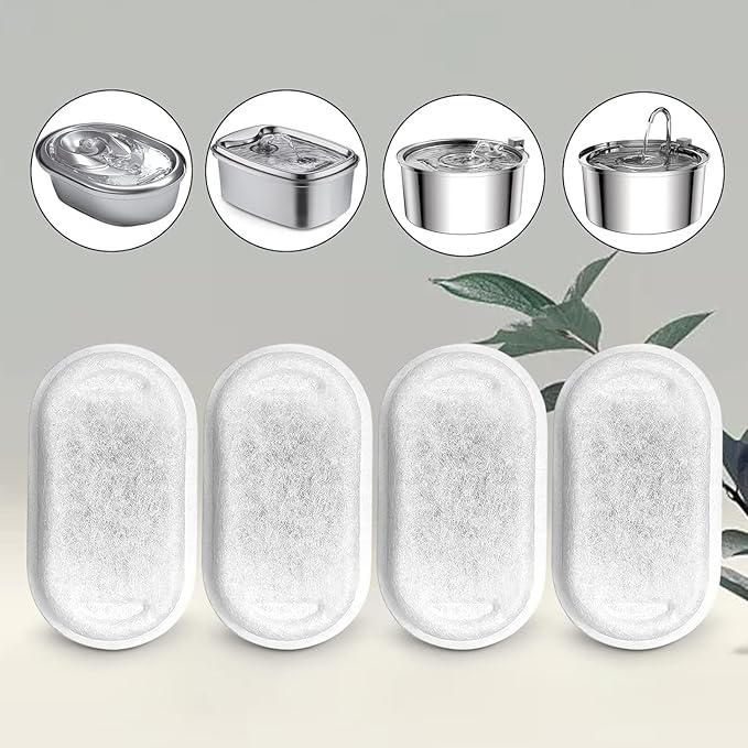 Cat Water Fountain Filters for 108/3.2L&amp; 67oz/2L Stainless Steel Pet Water Dispenser Fountain Filter Replacement with 8 Sponges (8 Filters&amp;8 Sponges)