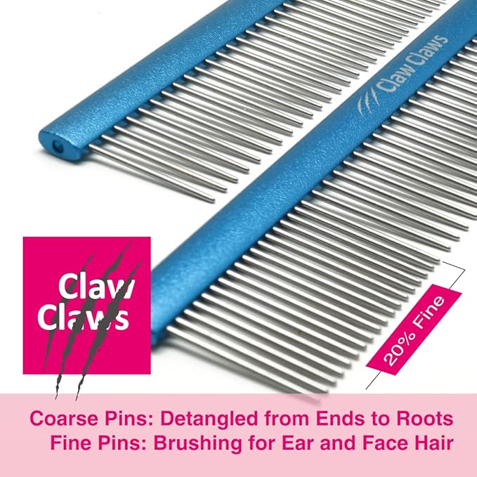 Greyhound Oval Grooming Comb – Aluminum handle, Stainless Steel Teeth Comb for Long-Haired Dogs &amp; Cats, Removes Mats, Tangles, and Loose Fur – Lightweight for Deshedding (Silver/Blue, 9.8")