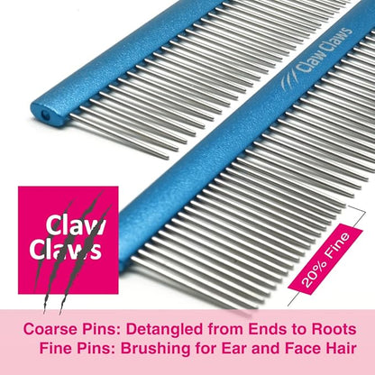 Greyhound Oval Grooming Comb – Aluminum handle, Stainless Steel Teeth Comb for Long-Haired Dogs &amp; Cats, Removes Mats, Tangles, and Loose Fur – Lightweight for Deshedding (Silver/Blue, 9.8")