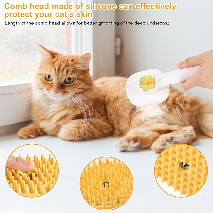 3-in-1 Cat &amp; Dog Steam Brush – USB Rechargeable Spray Grooming Comb with Silicone Teeth – Anti-Static, Shedding Control &amp; Massaging for All Hair Types Long/Short Hair Pets (Green)