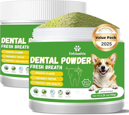 Dog Dental Care Powder - Plaque &amp; Tartar Control with Natural Enzymes, Teeth Cleaning Powder for Dogs with Probiotic, Bad Breath Treatment for Small Medium Large Dogs