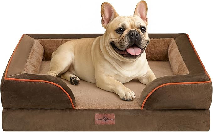 Comfort Expression Small Dog Beds Waterproof Orthopedic Foam Dog Sofa Beds for Medium Dogs Comfy Pet Bed with Washable Removable Cover &amp; Non-Slip Bottom(Small,Brown)