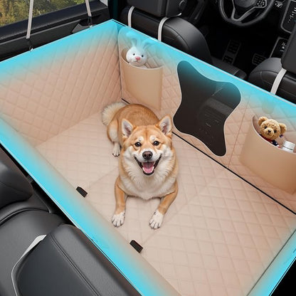 Waterproof Dog Car Seat Cover for Back Seat – Heavy Duty Back Seat Extender for Dogs with Hard Bottom, 7-Layer Protection, Non-Slip &amp; Scratchproof, Easy to Install (Beige)