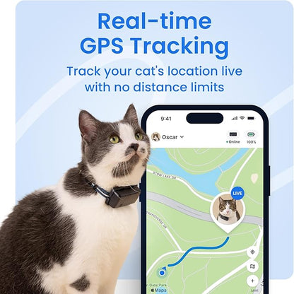Tractive Smart Cat GPS Tracker | Real-Time Location &amp; Wellness Monitoring for Cats 6.5 lbs+ | Territory &amp; Location History | Up to 5-Day Battery | Breakaway Collar Included (Mint)