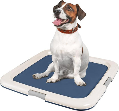 IRIS USA Pee Pad Holder - For Potty Training Regular Sized Dog &amp; Puppy Pee Pads, Secured Latches, Non-Skid Feet, Leak Protection, Fits 22"x22" Pad or Larger, Square, Navy