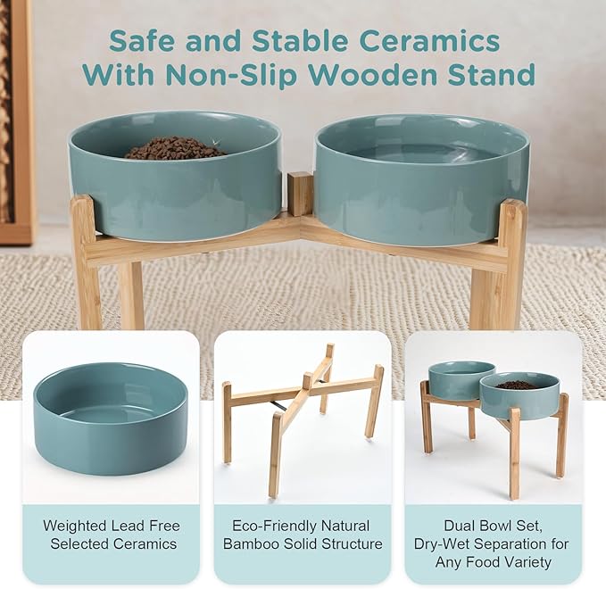 SPUNKYJUNKY Elevated Dog Bowls Ceramic, 8.3&