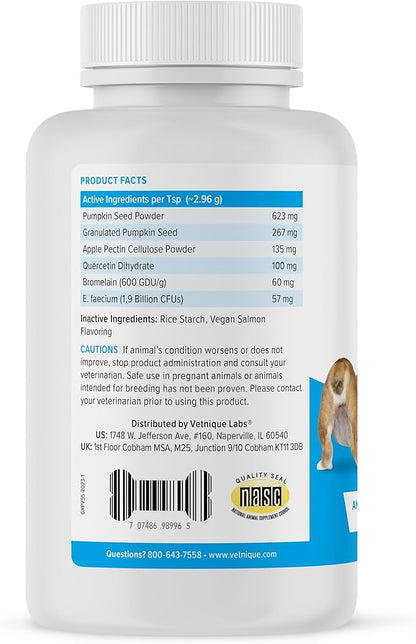 Glandex Dog Fiber Supplement Powder for Anal Glands with Pumpkin, Digestive Enzymes &amp; Probiotics - Vet Recommended (Regular or Advanced Strength) - Boot The Scoot (5.5 oz, Vegan Salmon)