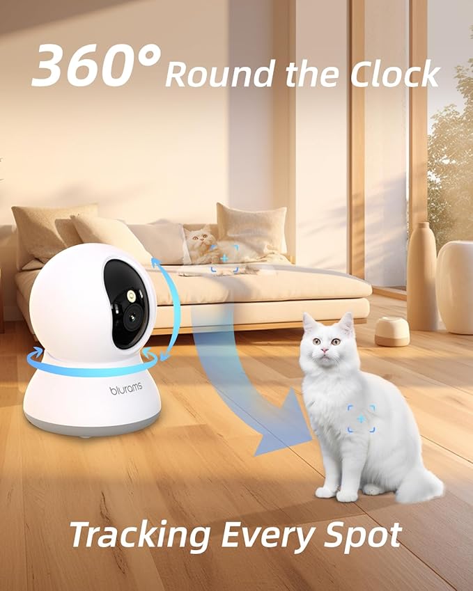 blurams Cameras for Home Security, 2K Pet Camera with Phone App, 5GHz/2.4GHz Dual-Band, 360° PTZ Indoor Cameras, 2-Way Talk, Motion Tracking, Color/IR Night Vision, Cloud&amp;SD, Works with Alexa (4Pack)